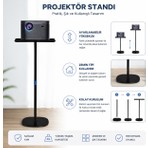 CoverZone Projektör Standı Ayarlanabilir Yükseklikli Zemin Tipi Projeksiyon Cihazı Standı 63-120 cm Eğilebilir Tepsi Güçlendirilmiş Ana Direk Kolay Kurulum | Jorrezi JR-TY03