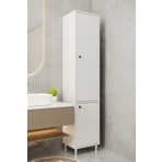 Aeka AE-2028 Soft Beyaz/beyaz 2 Kapaklı Çok Amaçlı Dolap 40X180 cm Raflı Dar Yüksek Boy Banyo Çok Bölmeli Depolama Dolabı