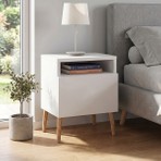 Robeve Modern Beyaz Komodin Ahşap Ayaklı Yatak Odası Komodin Bebek Odası Genç Odası Komodin Raflı Komodin Başucu Dolabı Iskandinav Modern Komodin