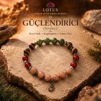 Lotus 🔥 Güçlendirici Doğal Taş Bileklik (Sovdavi) – Kızıl Akik, Kaplangözü & Güneş Taşı - Yeşim Taşı