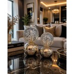 Kristal Küre Dekoratif Obje 2’li Set Gold Modern Ev Salon Ofis Aksesuarı Masa Süsü