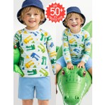 Denokids Uv Korumalı Erkek Çocuk Mayo T-Shirt Uvp+50 Faktör Koruma Uzun Kollu Timsah