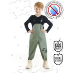 Denokids Erkek Çocuk İnşaat Araçları Desenli Haki Su Geçirmez Ayarlanabilir Askılı Yağmur Tulumu 3-8 Yaş