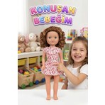 Farbu Oyuncak Alya Türkçe Konuşan Etkileşimli Eğitici Oyuncak Bebek – 40 cm Kafası ve Kolları Et Bebek