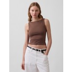 Gap Kadın Kahverengi Closeknit Jersey Boatneck Crop Kolsuz Üst