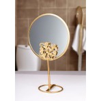 Naturelove Gold Metal Ayna, Yuvarlak Dekoratif Masa Üstü-Banyo Kullanıma Uygun Makyaj Aynası