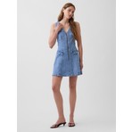 Gap Kadın Mavi Denim Seamed Zip-Front Mini Elbise