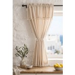 Cotton Maison Cozy Boho Naturel Püsküllü Fon Perde - Tek Kanat, Rustik ve Korniş Uyumlu