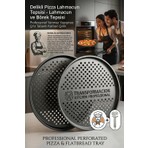 Transformacion Profesyonel Delikli Pizza Tepsisi 32 cm - Yanmaz Yapışmaz Çıtır Tabanlı Karbon Çelik Lahmacun ve Börek Tepsisi 723292