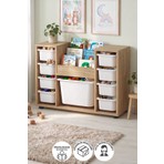 Bofigo 9 Sepetli Dolap Montessori Kitaplıklı Çok Amaçlı Oyuncak Dolabı Safir Meşe 60x92 cm