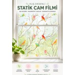 Deconitte Kuş Desenli Vitray Gürünümlü Statik Cam Filmi 60X100 cm – Yapışkansız Dekoratif Pencere Folyosu, Buzlu Cam Kaplama Kumlama
