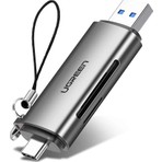 Ugreen Type-C ve USB 3.0 SD TF Kart Okuyucu 5Gbps Veri Aktarım Hızı ile Koyu Gri Renk