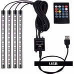 Eraks Car Accesories Eraks USB Girişli 12 Ledli Araç Içi Ayak Altı Sese Duyarlı RGB Şerit LED Aydınlatma Siyah Renk