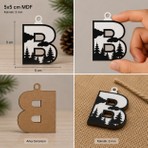 B Harf Yılbaşı Süsü – Mdf Çam Ağacı Desenli Asılabilir Dekor (5x5 Cm)
