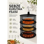 Tineke 3 Katlı Fermuarlı Meyve Sebze Kurutma Filesi | Katlanabilir Doğal Kurutma Sepeti Siyah