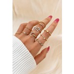 Trend Collection Kadın Gold Renk 10’lu Yüzük Seti Zirkon Taşlı Altın Kaplama Detaylı
