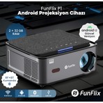 Funflix P1A Android 4K Destekli LED Full Hd Projeksiyon Cihazı, 2gb Ram 32 GB Depo, Bluetooth Kumanda, 150W Lamba, 300 Inç Görüntü