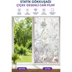 Deconitte Gökkuşağı Efektli Çiçek Desenli Buzlu Statik Cam Filmi Yapışkansız Dekoratif Pencere Kaplama, Duşakabin, Kumlama 60CMX100CM