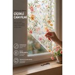 Deconitte Gökkuşağı Efektli Renkli Çiçek Desenli Buzlu Statik Cam Filmi Yapışkansız Dekoratif Pencere Kaplama, Duşakabin, 60CMX100CM