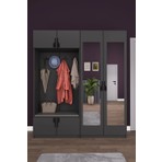 Asra Trend Lüks Aynalı Portmanto Askılı Vestiyer %100 MDF Çok Raflı Ayakkabılık Dolabı V02