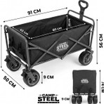 Ankabey06 CampSteel 100 Litre Fren Sistemli, Rulmanlı, Kalın Teker, XXL Boy Katlanır Vagon (91x50x56 cm) Plaj Taşıma ve Kamp Piknik Arabası - Siyah