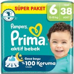 Prima Aktif Bebek 6 Beden Bantlı Bez 38 Adet 13-18 kg Ekstra Yumuşak Gece Koruması