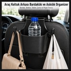 Araç Koltuk Arkası Bardaklık ve Askılık Organizer – Bardak, Telefon, Tablet, Çanta ve Poşet Tutucu