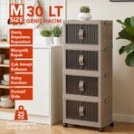 Lavine ”medıum” 4 Katlı Portatif Dolap Organizer 30LT Çok Amaçlı Mıknatıs Kapaklı, Katlanır, Tekerlekli