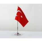 Asya Bayrak Tekli Türk Masa Bayrağı 15x22,5 cm Krom Kaplama Direk ile Şık Tasarım
