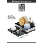 Prohane Inox Master KD200 Kompakt Bulaşıklık | 304 Paslanmaz Çelik | Tezgah Üstü Bulaşık Kurutmalık, Sürgülü Su Tahliye Tepsili, Çatal Kaşık Bölmeli