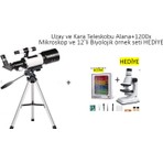 Elvinsa 150X Teleskop Alana 12 Örnek ve 1200X Büyütmeli Aksesuarlı Mikroskop Hediye