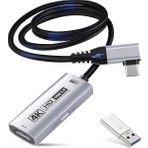 4K HDMI Video Yakalama Kartı, USB 3.0 Capture Card, 100W Pd Şarj Destekli, 90° Usb-C Kablolu, 4K 60 Fps ve 1080P 240 Fps Destekli, Switch 2, Vr, Tablet, Pc ve Mac Uyumlu