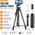 Moxti Profesyonel Kamera 150 cm Çantalı Tripot Telefon Tutucu Bluetooth Kumandalı Vlog Video Çekim Tripodu
