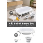 Meleni Baby 4'lü Katlanır Bebek Banyo Seti - Katlanabilir Bebek Küveti, Su Kovası, Maşrapa Seti, File Hediye Gri