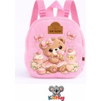 Kidhug Peluş Çocuk Sırt Çantası Isim Yazılır Ayıcık Baskılı Kız Bebek Okul Çantası Yumuşak Tüylü Fermuar Tek Gözlü Bebek Pembe 27X24 cm Kişiye Özel Hediye