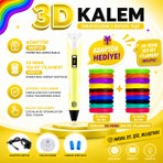 Sarı Renk 3D Kalem 3D Pen Yazıcı Kalem 100+9 Metre Filament Adaptörlü Eğlenceli Tasarım