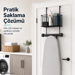 Alper Banyo Siyah Kapı Arkası Ütü Masası Askılığı, Sepetli Ütü ve Aksesuar Düzenleyici, Delmeden Kurulum
