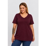Sea Moda Büyük Beden V Yaka Yırtmaçlı Pamuk Basic Tshirt-Bordo