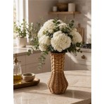 NEVVALİFE Rattan Çok Amaçlı Dekoratif Hasır Vazo-El Yapımı Modern Şık Tasarım Vazo Kahverengi Üst Tarafı Bej Renk 25 cm