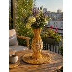 NEVVALİFE Rattan Çok Amaçlı Dekoratif Hasır Vazo-El Yapımı Modern Şık Tasarım Vazo Açık Kahverengi Orta Kısımlar Bej Renk 29 cm