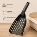 Poliwork Kedi Kumu Küreği Ergonomik İos Plastik Kedi Kum Eleği Dayanıklı Kedi Tuvalet Temizleme Küreği Siyah