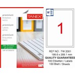 Tanex TW-2001 199,6x289,1 mm Laser Etiket 100 Ad. A4 Boyutunda Kaliteli Etiketler
