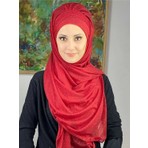 Butik Ambar Saray Model Kırmızı Simli Yan Drapeli Şal