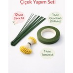 Waxera Çiçek Yapım Seti – 10 Adet Çiçek Teli (30 Cm) + 30 Metre Çiçek Bandı + Sarı Renk Tomurcuk | Yapay Çiçek Hobi Seti (Şönil)