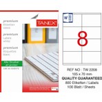 Tanex TW-2208 105x70 mm Laser Etiket 100 Ad. A4 Boyutunda Kaliteli Etiketler