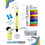 Solinpatech SARI 3D Pen Üç Boyutlu Yazıcı Kalem 59 Metre Filament ve USB KABLO ile Birlikte