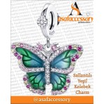 Asaf Accessory Sallantılı Yeşil Kelebek Charm Asafaccessory Gümüş