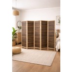 KARAS AHŞAP 5 Kanatlı Ahşap Paravan 225X175 cm Çift Taraflı Ceviz Mdf Masif Çam Çerçeve