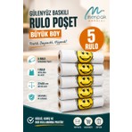 Merpak Ambalaj 5 Rulo Büyük Boy Gülenyüz Baskılı Poşet Plastik 27x55 cm Hijyenik Kullanım