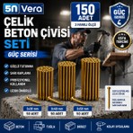 5n Vera Çelik Beton Çivisi Seti 150 Adet | 3X30 Mm, 3X40 Mm, 3X50 mm | 3 Farklı Ölçü | Beton, Tuğla ve Briket Için